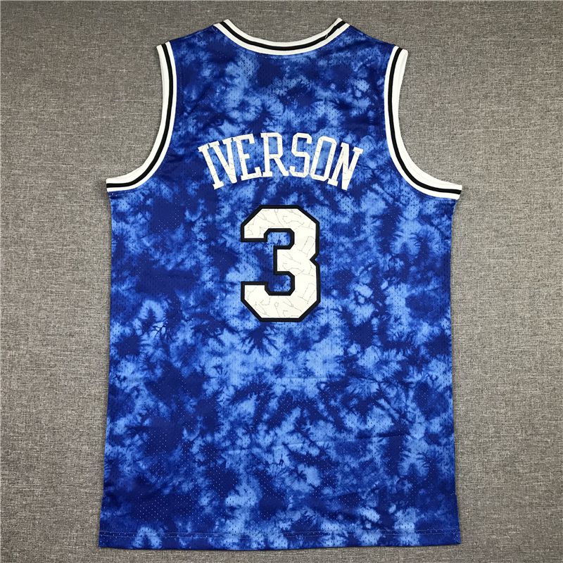 Men Philadelphia 76ers #3 Iverson Blue constellation version Throwback NBA Jersey